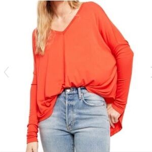 Free People Red/Orange Boho Oversized Moonshine Tunic Top Size M EUC